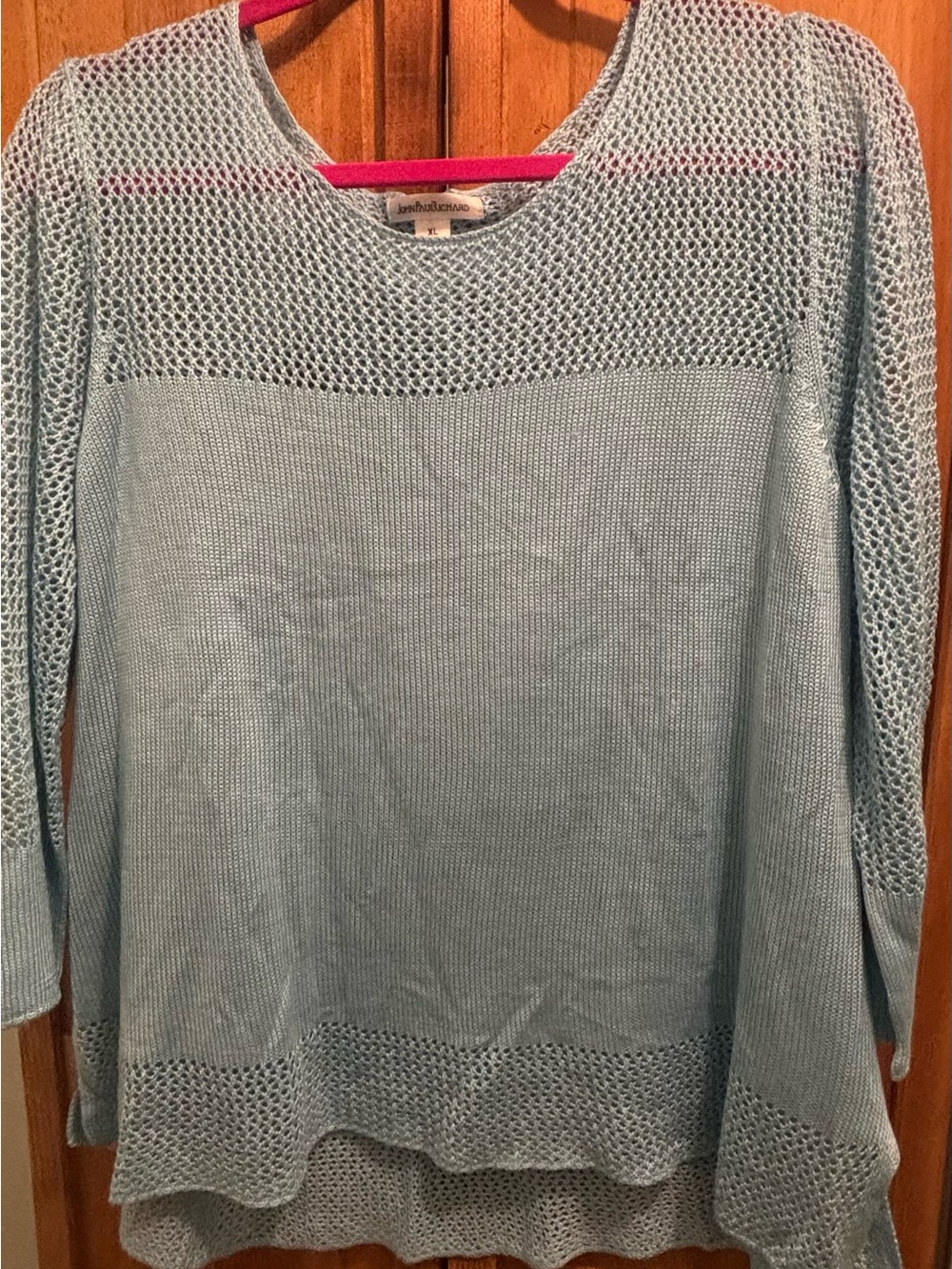 JohnPaulRichard Light Blue Open-Stitch Yoke Crew Sweater
